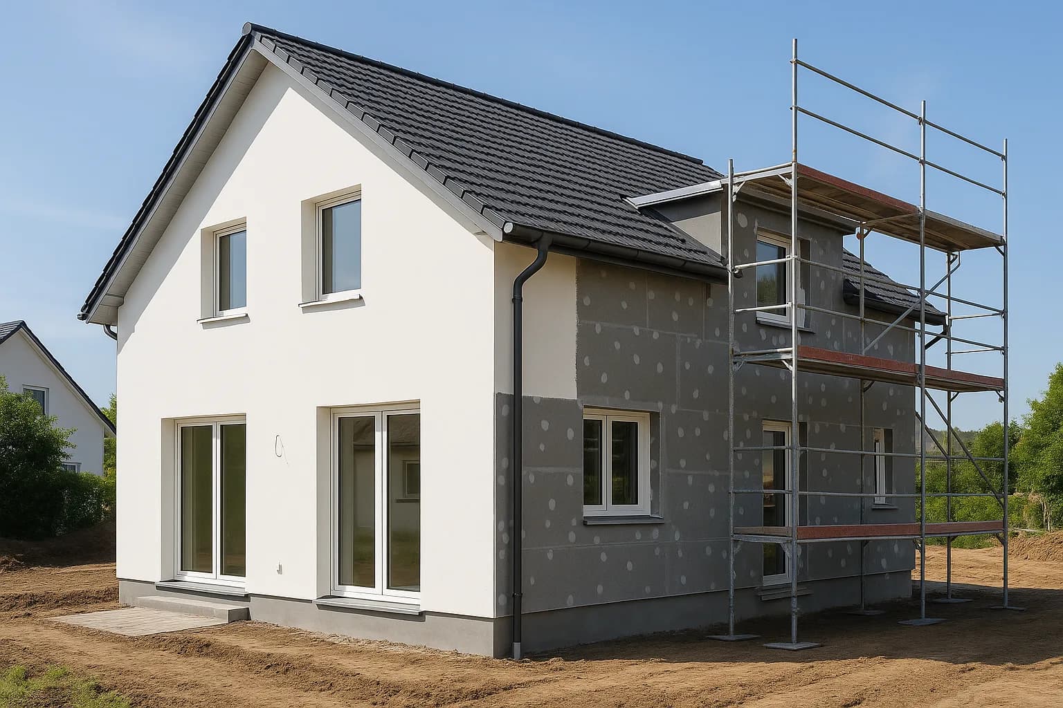 Fassadendämmung und Verputz an einem ganzen Haus – Fliesen & Verputz Funk