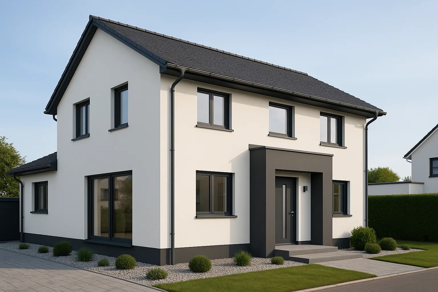 Modernes Haus mit frisch verputzter Fassade – Fliesen & Verputz Funk